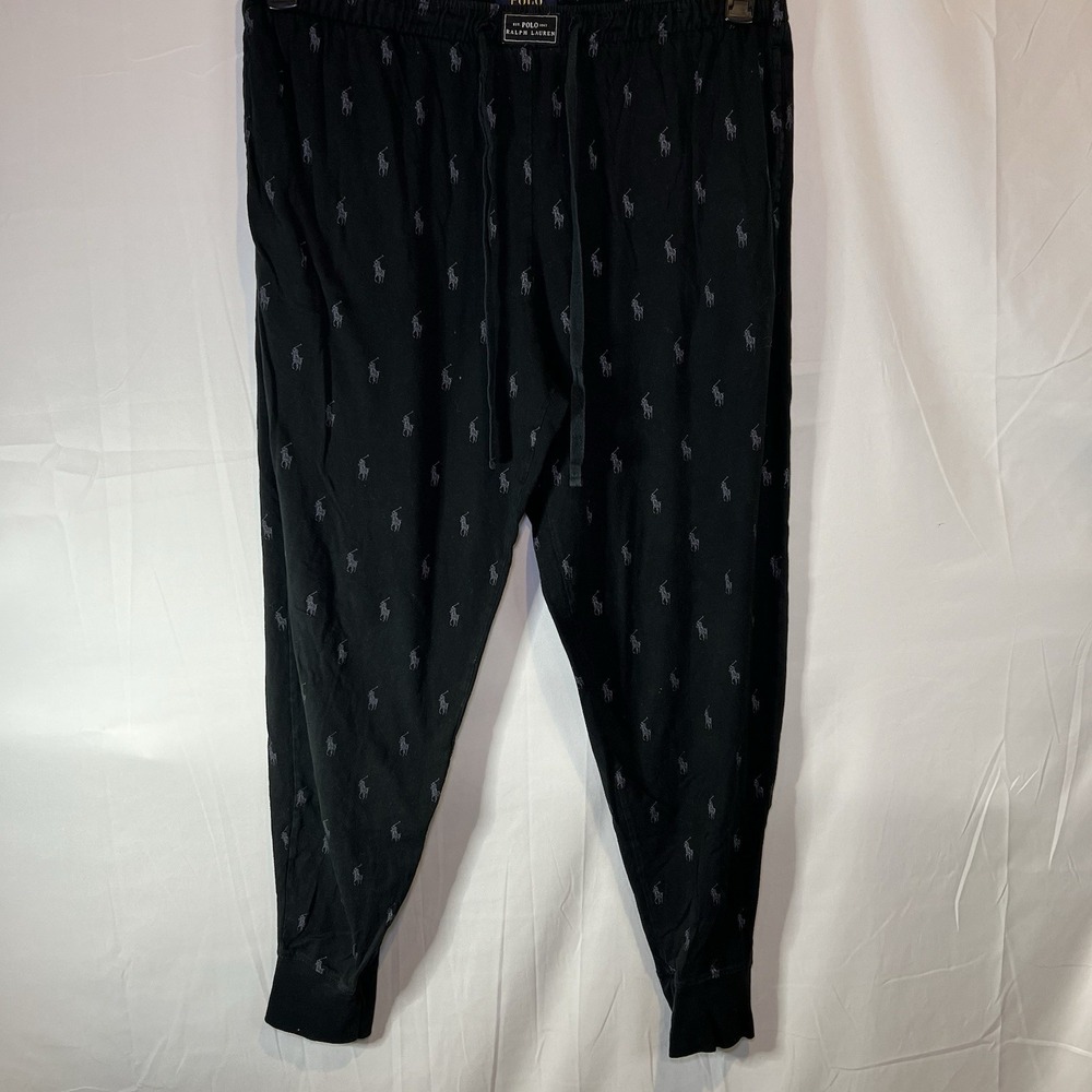 Polo Ralph Lauren Mens Lrg Jogger Pajama Pant Black‎ All Over Pony Print Comfort